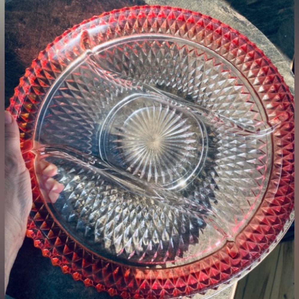 Vintage Pink and Clear Glass Serving Platter